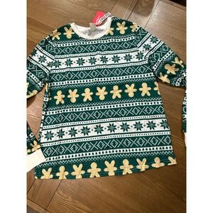 PatPat Womens M Christmas Pajama Set Gingerbread Green White‎